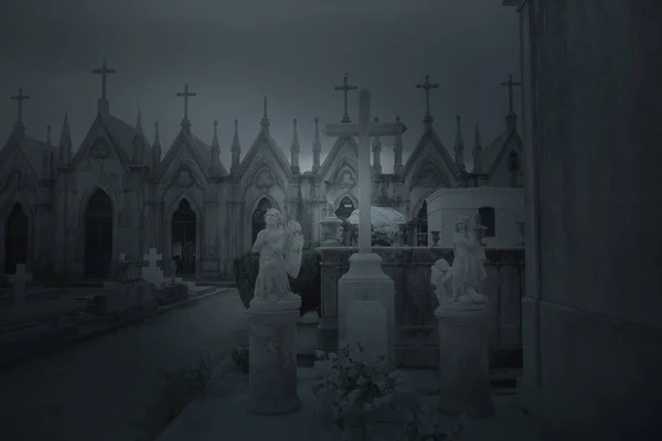 Old cemetery at night — Stock Photo, Image