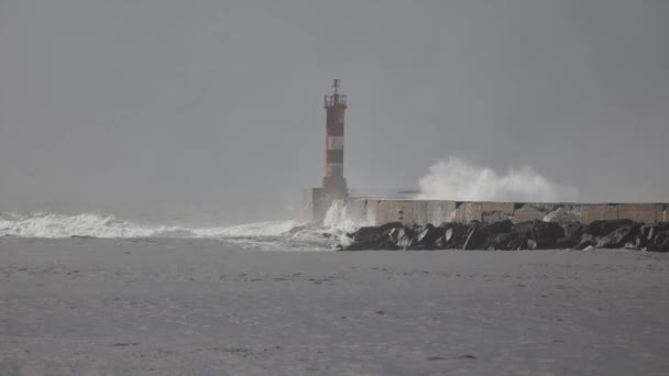 Timelapse Stormy Day Ave River Mouth North Portugal — Stock Video