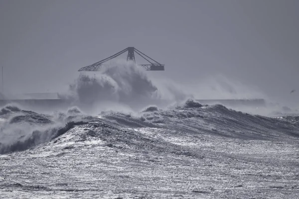 Mur Nord Port Leixoes Lors Une Forte Tempête Voyant Vieille — Photo