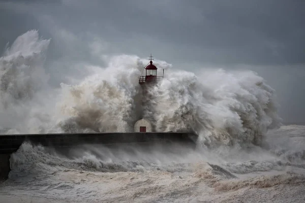 Entry Douro River Harbor First Big Storm Year Wind Gusts — Stock Photo, Image