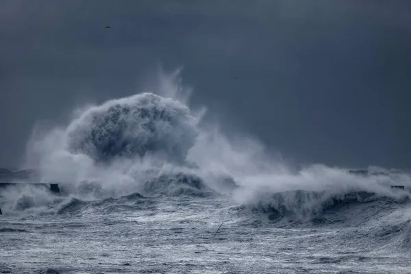 Paysage Marin Dramatique Bouche Fleuve Douro Jetées Nord Lors Une — Photo