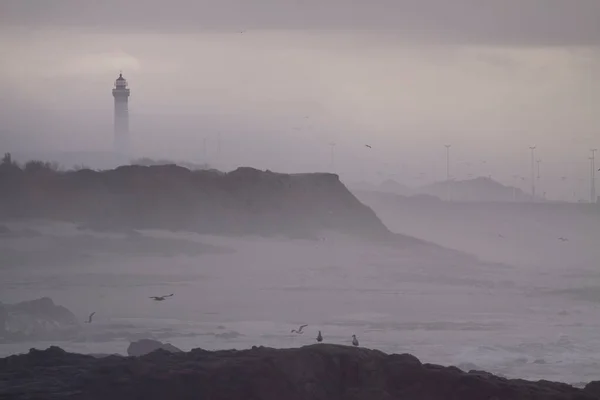 Późna Jesienna Mgła Morzu Plaża Aterro Północ Portugalii — Zdjęcie stockowe