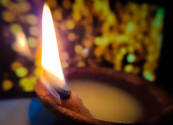 Lampada Olio Diya Accesa Durante Celebrazione Del Diwali — Foto Stock