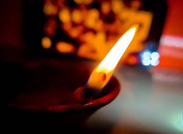 Diwali Ünneplés Során Világít Egy Olajlámpa — Stock Fotó