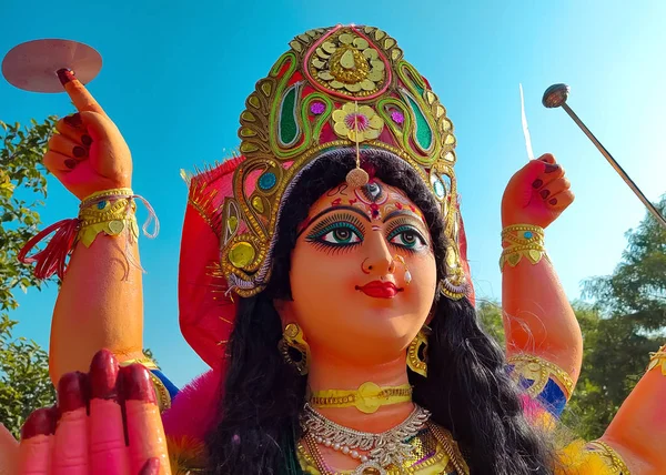 Bhopal Indien Oktober 2019 Nahaufnahme Des Gesichts Der Göttin Durga — Stockfoto