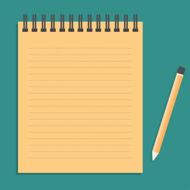Notebook parçalamak ve kalem vintage olabilir. vektör illüstrasyon