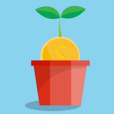 Fideler tencerede bir sikke dolar üzerinde büyüyor. kavram Vektör illus