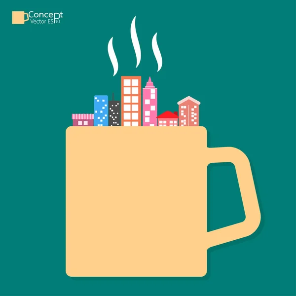 Conceito de xícara de café da cidade. ilustração vetorial —  Vetores de Stock