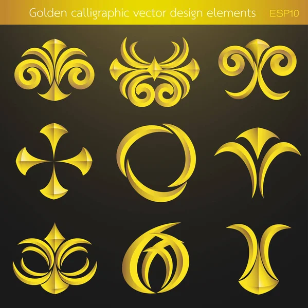 Elementos de diseño vectorial caligráfico dorado y decoración. Vecto. — Archivo Imágenes Vectoriales