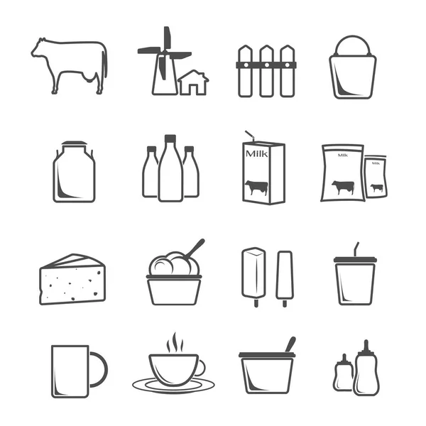 Icon set milk, dairy products, production vector — Stock Vector