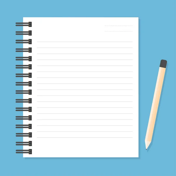 White notebook with lines can shred and pencil. vector illustrat — Stok Vektör