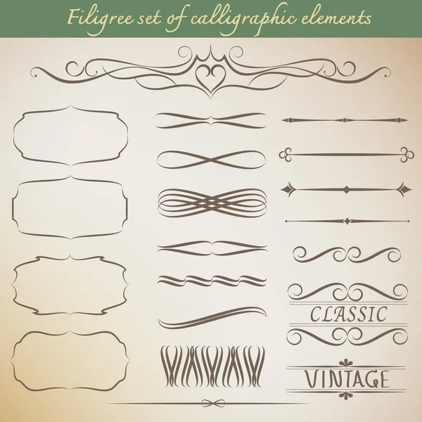 Filigree set of calligraphic elements for vintage design. Vector — Stock Vector