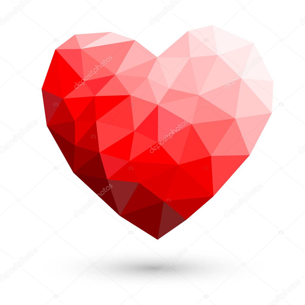 Red heart polygonal abstract on white backgrounds Vector illustration