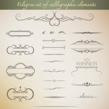 Vintage tasarım için kaligrafik elemanların telilik seti. Vektör