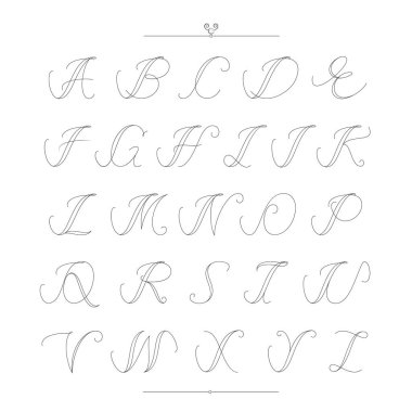 Vintage type font filigree set of calligraphic alphabet style. V clipart