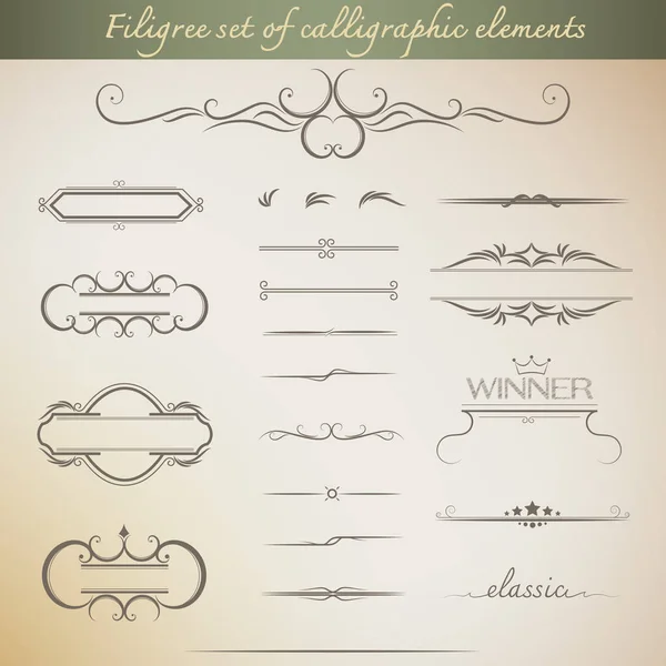 Filigree set of calligraphic elements for vintage design. Vector — Stock Vector