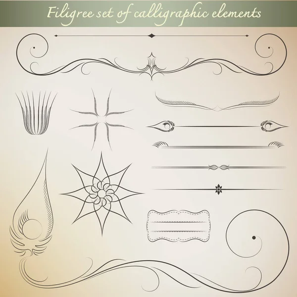 Filigree set of calligraphic elements for vintage design. Vector — Stock Vector