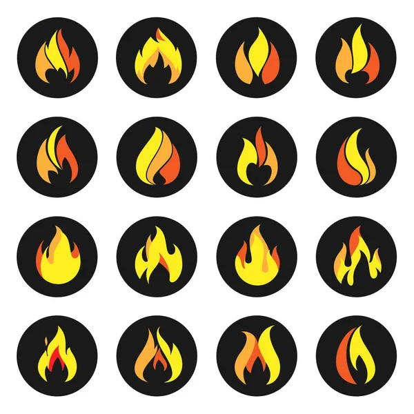 Fire color Icons on black circle. — Stock Vector