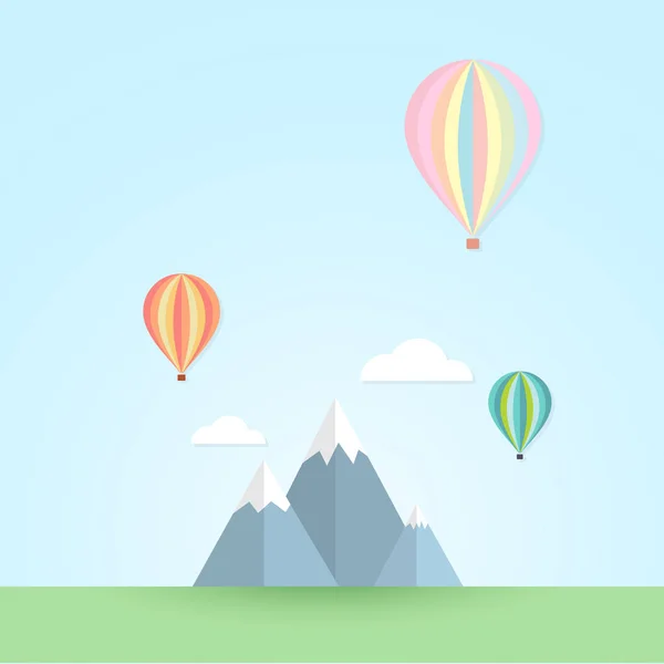 Globo en el cielo y el paisaje de montaña . — Vector de stock