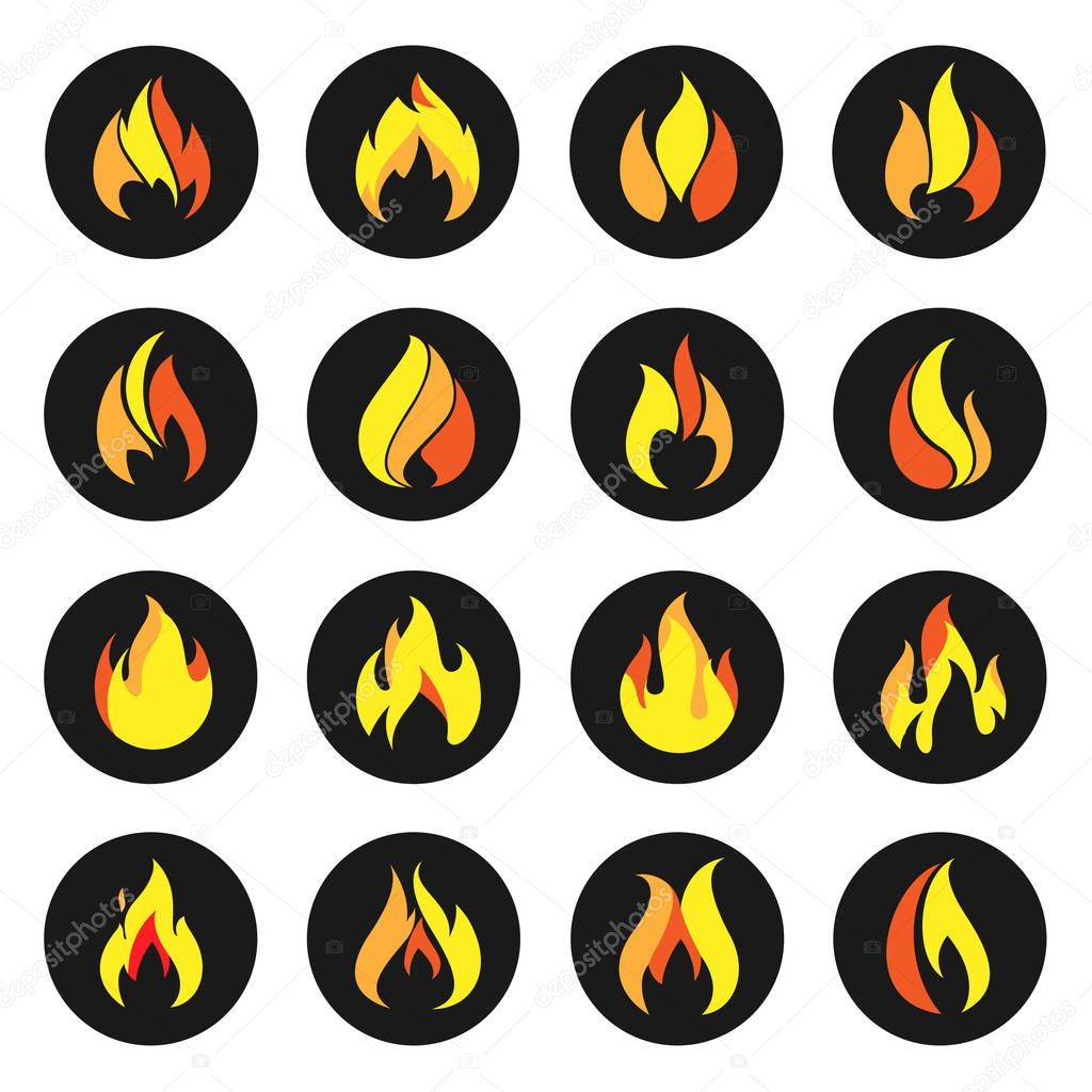Fire color Icons on black circle.