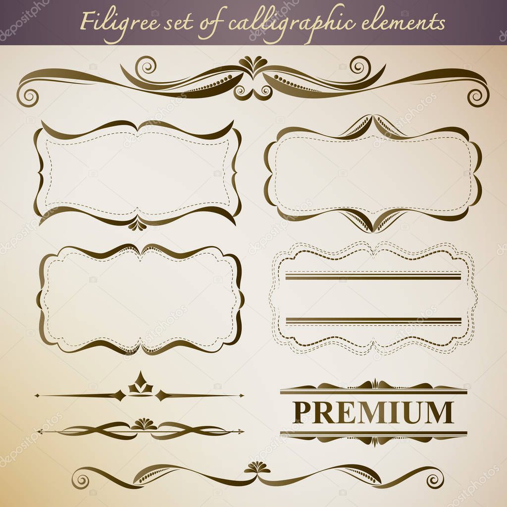 Filigree set of calligraphic elements for vintage design. Create