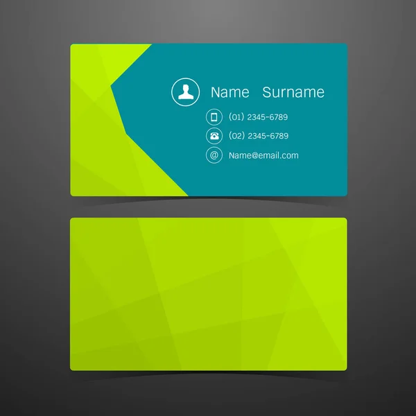 Επαγγελματικές κάρτες πολυγωνικό πράσινο σχέδιο. Απεικόνιση διανυσματικών φορέων — Διανυσματικό Αρχείο