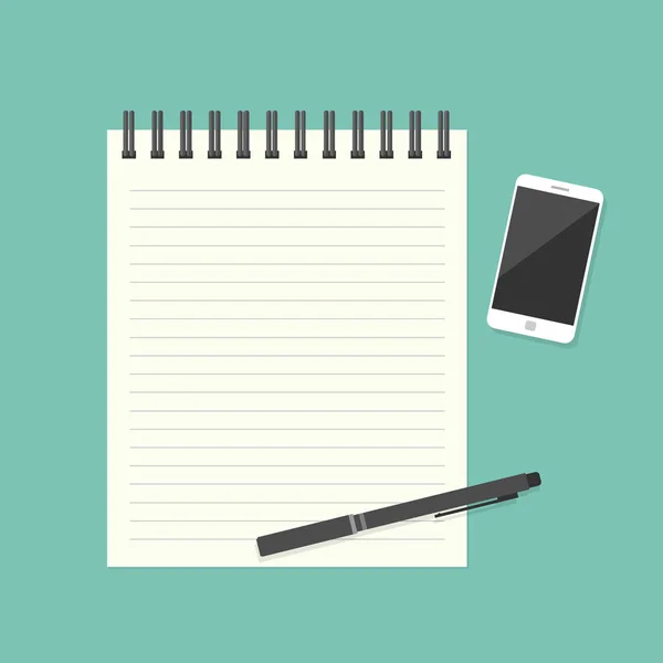 Papieren notitie met pen en smartphone — Stockvector