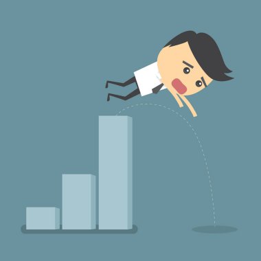 İşadamı büyüyen grafiklerden aşağı atlamak.