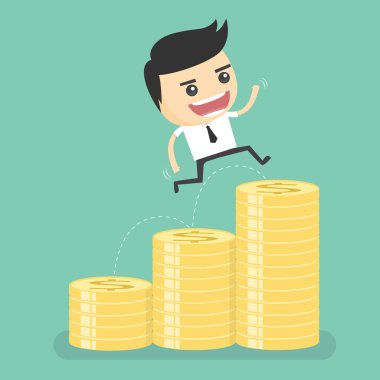 işadamı artan sikke grafiği üzerinde atlama 