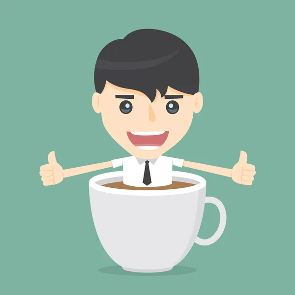 Zakenman in koffie kopje. concept van Coffee man — Stockvector