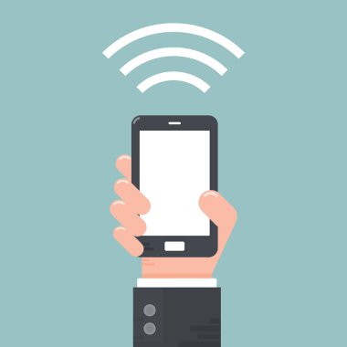 El ele cep telefonu tutuyor. Wifi Sinyal Kavramı.