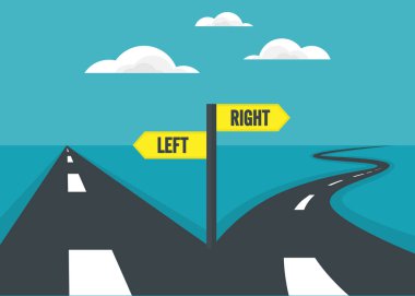 Doğrudan yol ve eğri yolu seçin. karar kavramı.
