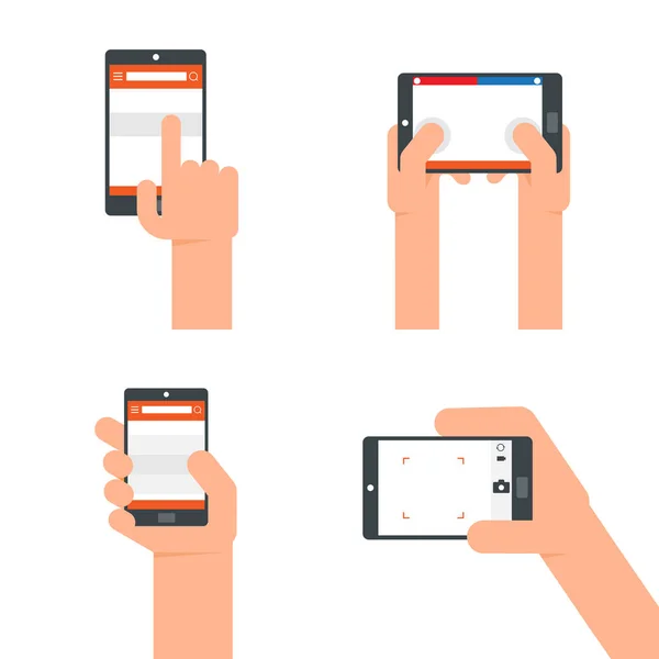 Händer som håller smartphone flat ikoner. — Stock vektor