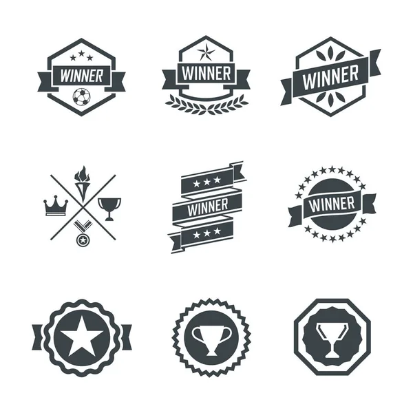 Badge e icone dei francobolli vincitori. Illustrazione vettoriale — Vettoriale Stock