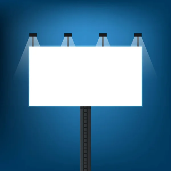 Billboard with spotlight in night time. Vector illustration — Stock Vector