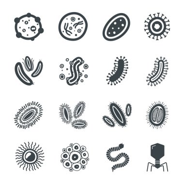 Virüs ve bakteri simgeleri. Vektör Illustration