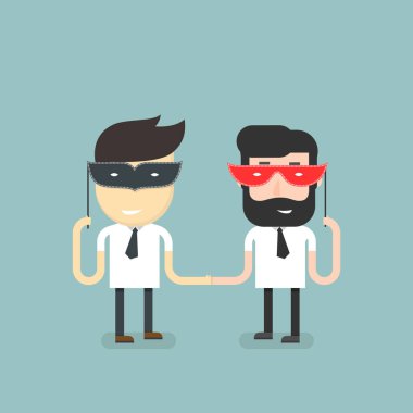 İş adamı dost canlısı bir görünüm altında onun düşmanlığını maskeli. Vektör Illustration