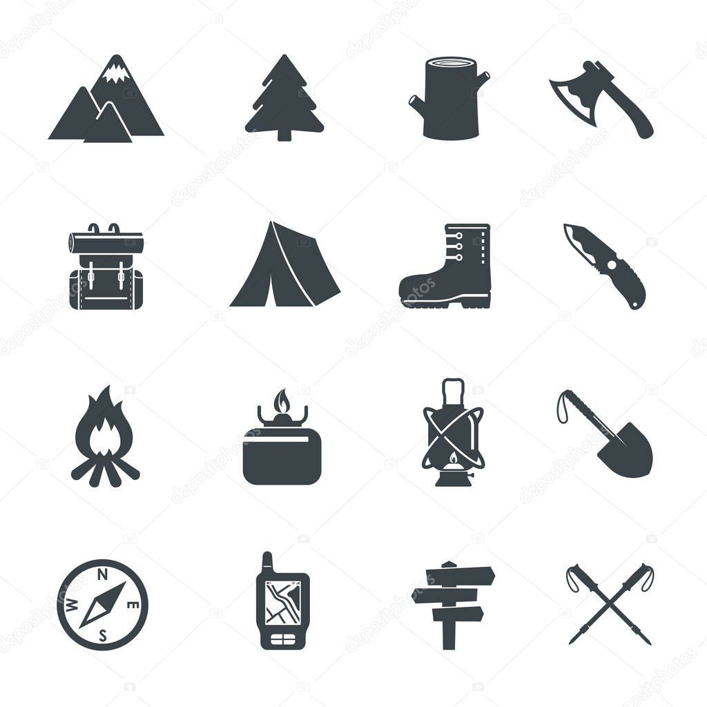 Hiking Equipment Icons. Vector illustration