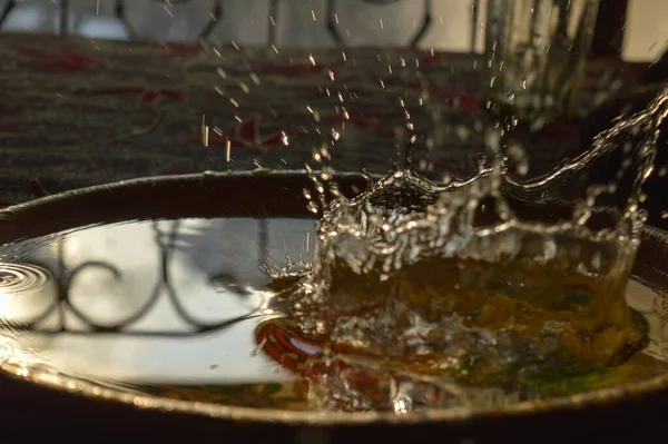 Splash Photography Water Glass Sunset Time — Stock Photo, Image