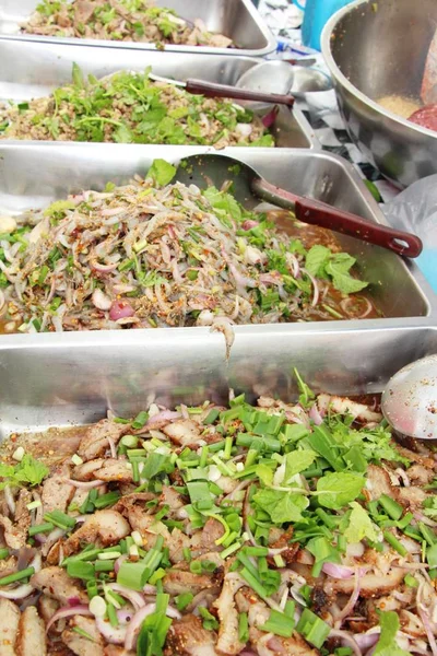 Salada Porco Picante Deliciosa Comida Rua — Fotografia de Stock