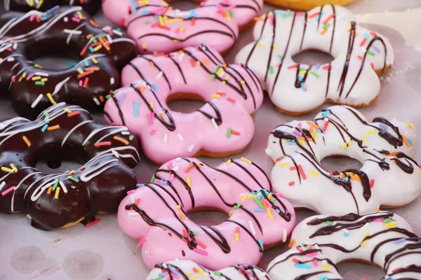 Lot Donut Strawberry Jam — Stock Photo, Image