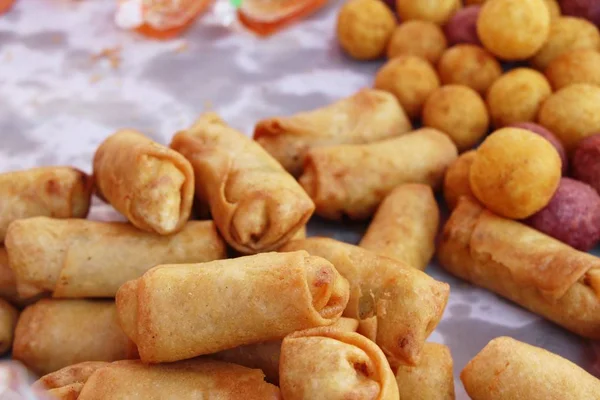 Rolos Primavera Fritos Tradicionais Para Alimentos Aperitivos — Fotografia de Stock