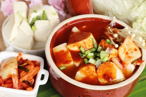 Kore yemeği geleneksel kimchi tofu çorbası