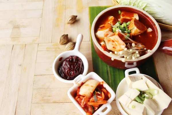 Sopa Tofu Kimchi Comida Coreana Tradicional — Fotografia de Stock