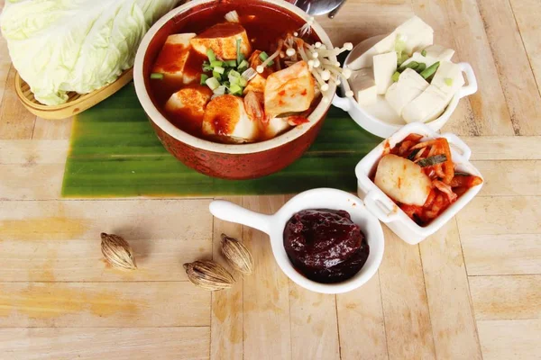 Kimchi Tofu Soep Van Koreaans Voedsel Traditionele — Stockfoto