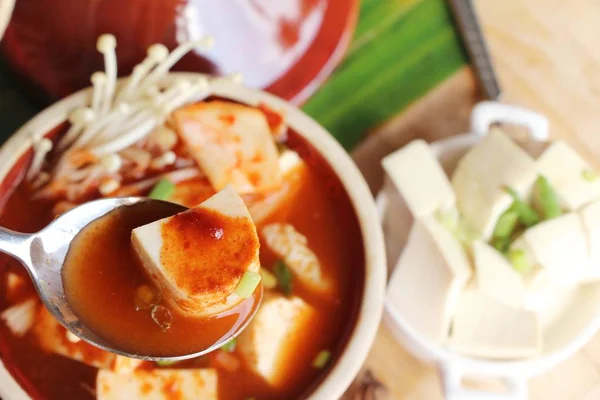 Kimchi Tofu Zuppa Cibo Coreano Tradizionale — Foto Stock