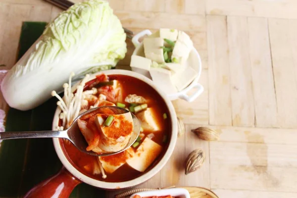 Kimchi Tofu Soep Van Koreaans Voedsel Traditionele — Stockfoto