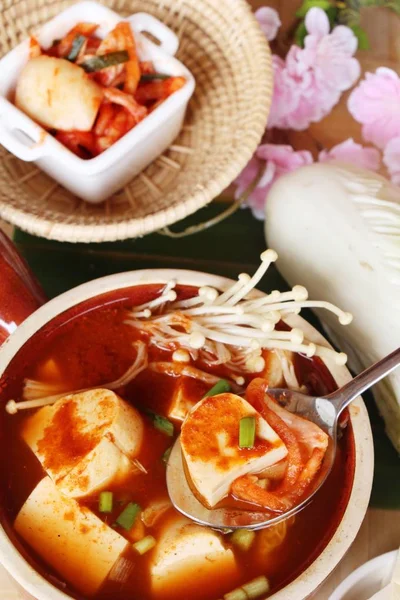 Kimchi Tofu Soep Van Koreaans Voedsel Traditionele — Stockfoto