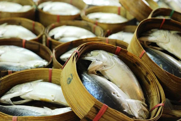 Рыба Макрель Приготовленная Пару Вкусно Уличной Еде — стоковое фото