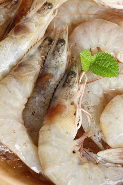 Fresh Shrimp Cooking Wood Background — Stock Photo, Image